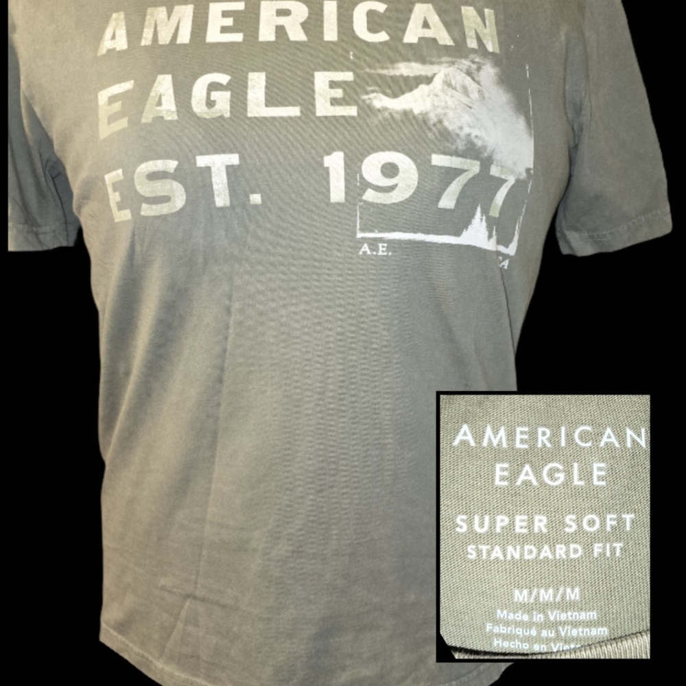 American Eagle Super Soft Graphic Tee | EST. 1977 | Size M | Olive Green